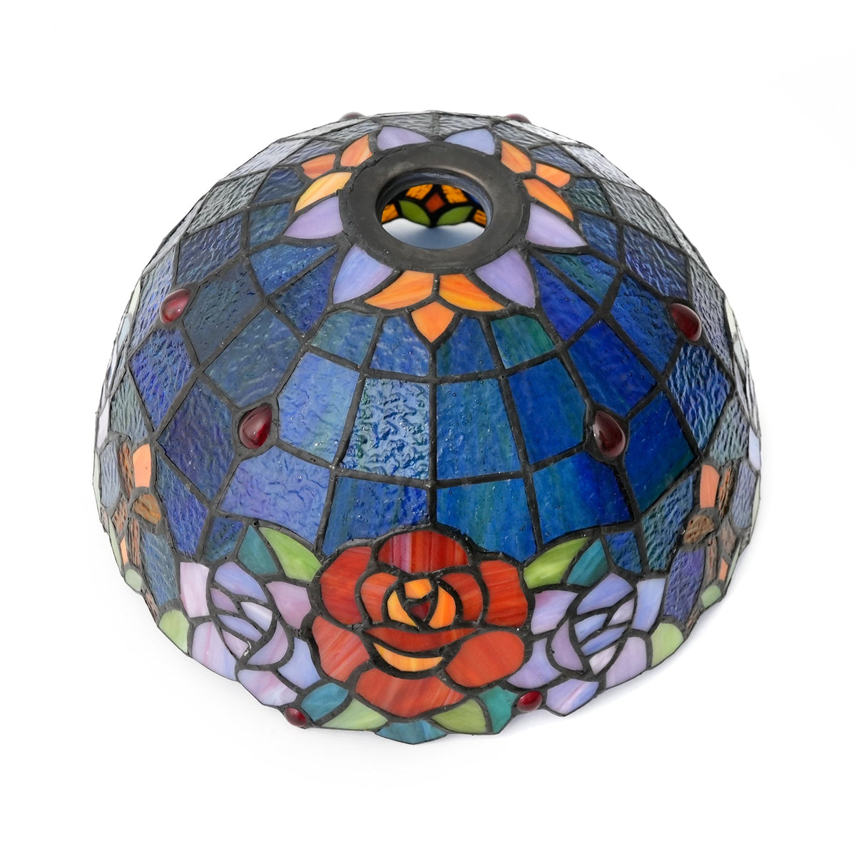 Tiffany-style tinted glass lampshade with a rose pattern