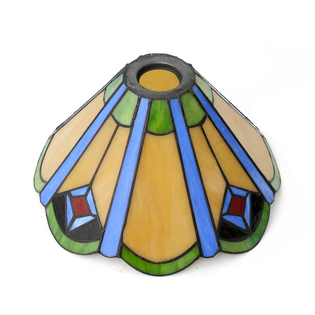 Tiffany-style lampshade in amber and blue tinted glass