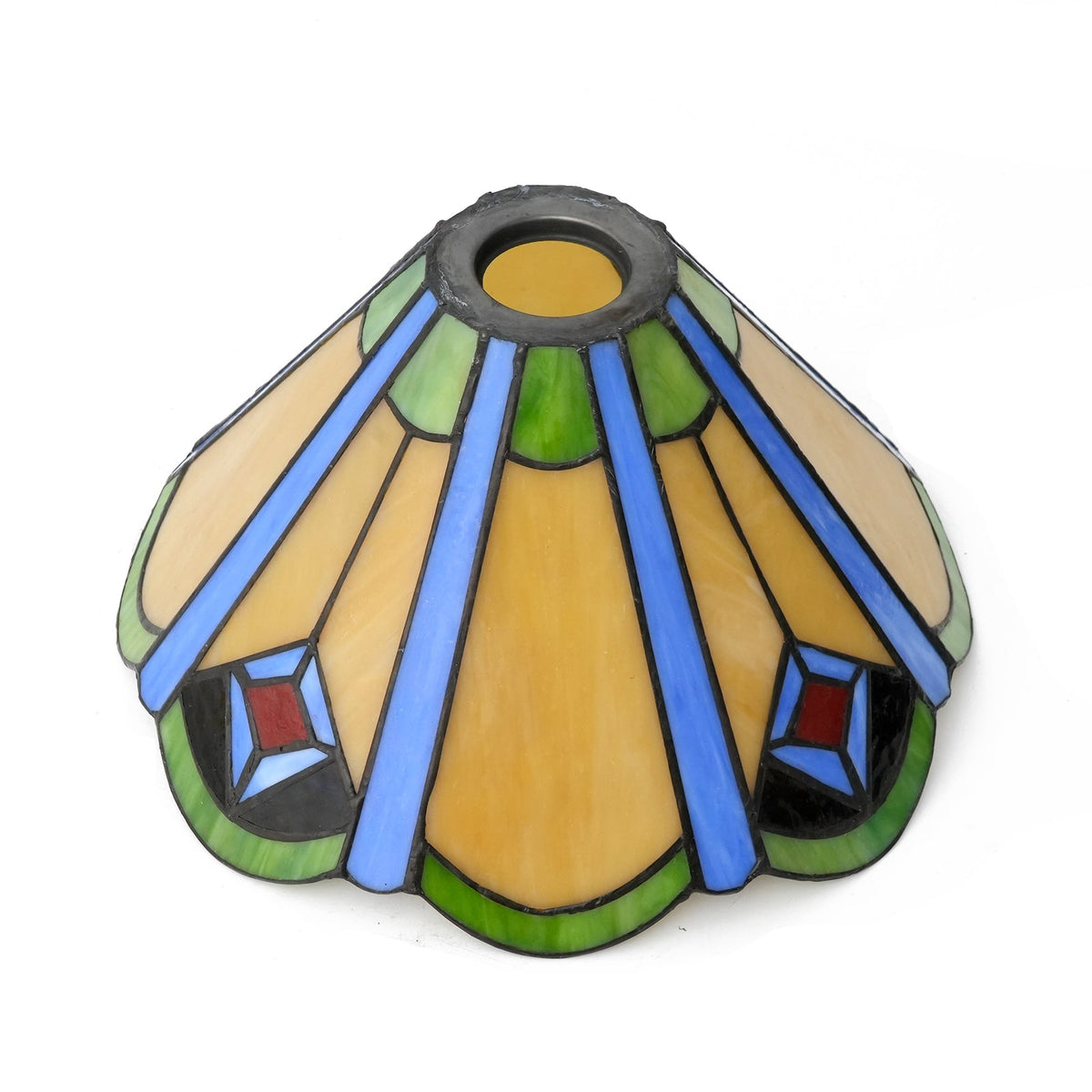 Tiffany-style lampshade in amber and blue tinted glass