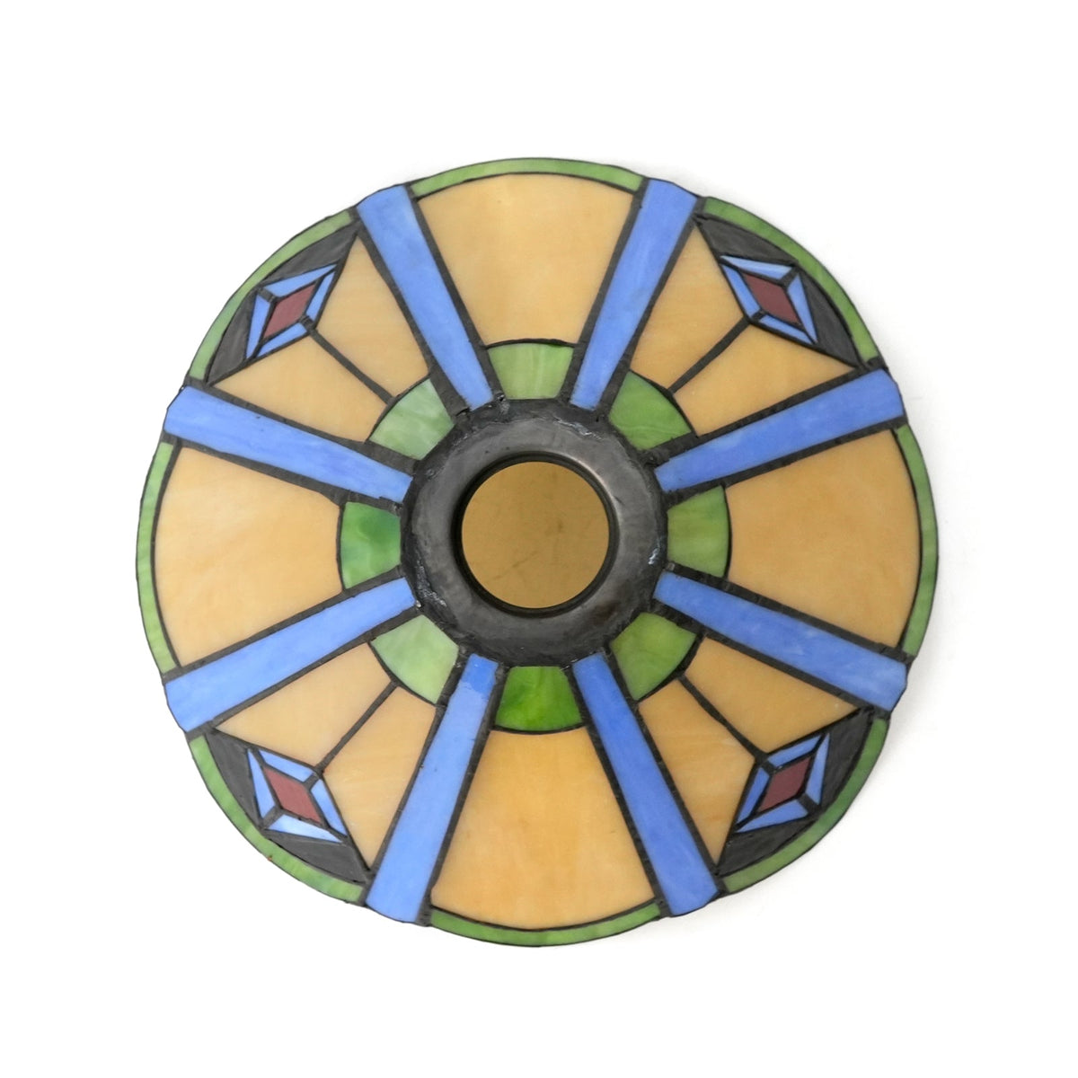 Tiffany-style lampshade in amber and blue tinted glass