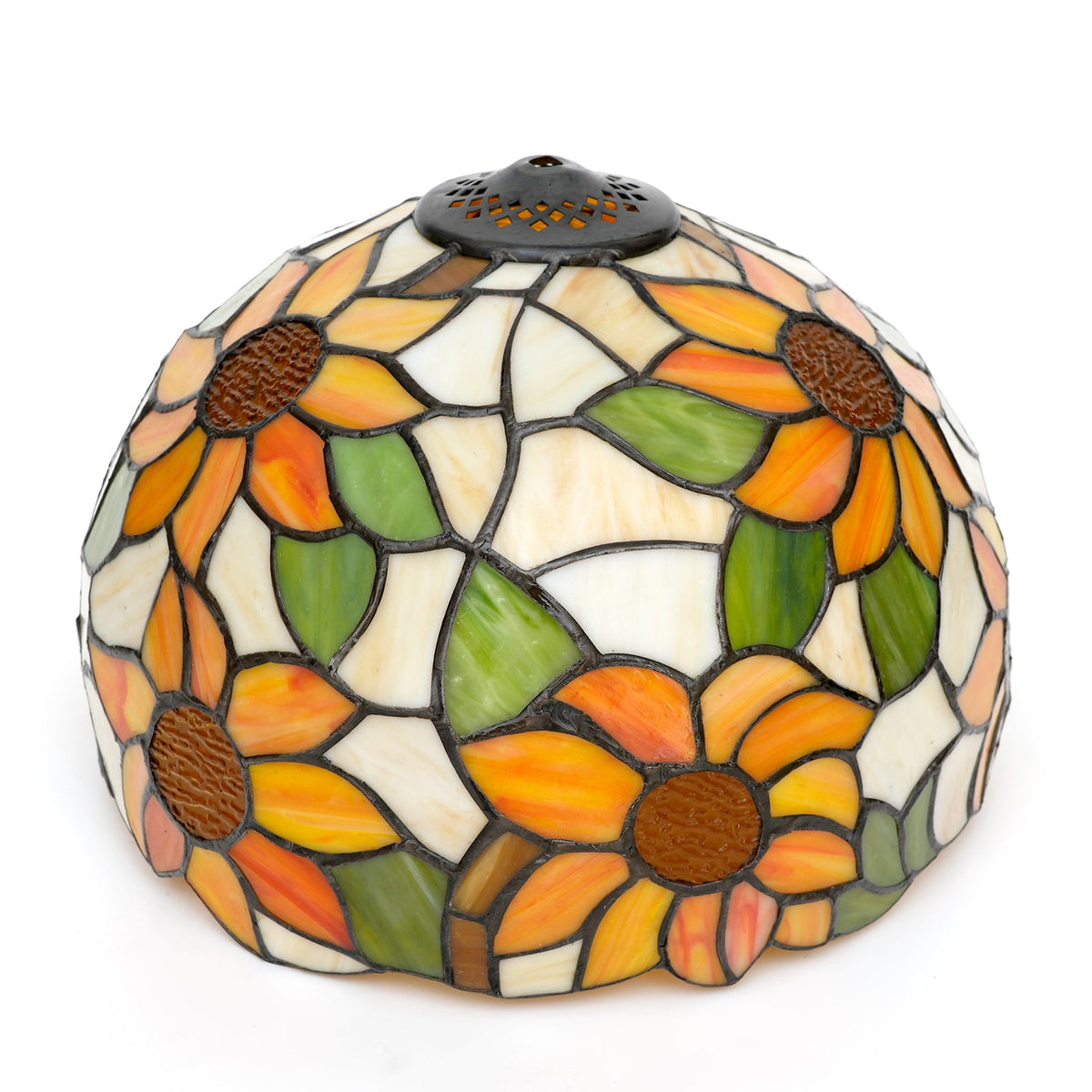 Tiffany-style tinted glass lampshade with sunflower design