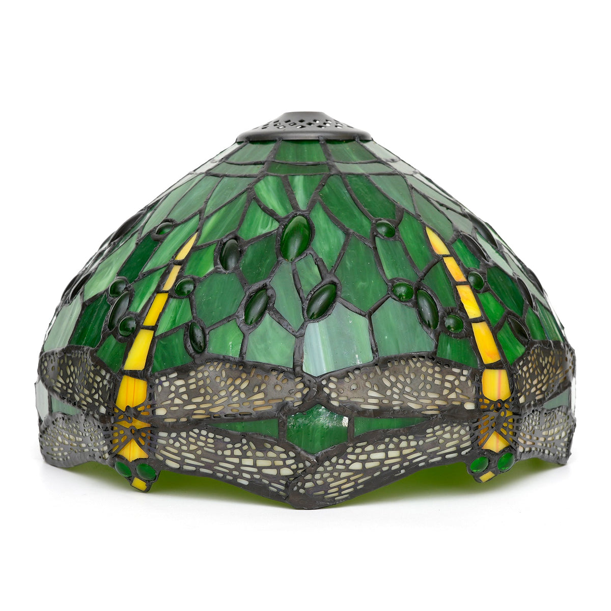 Tiffany Green Lampshade in Stained Glass with Dragonflies