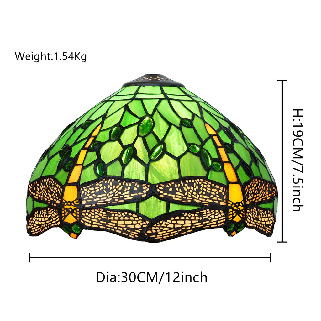 Tiffany Green Lampshade in Stained Glass with Dragonflies