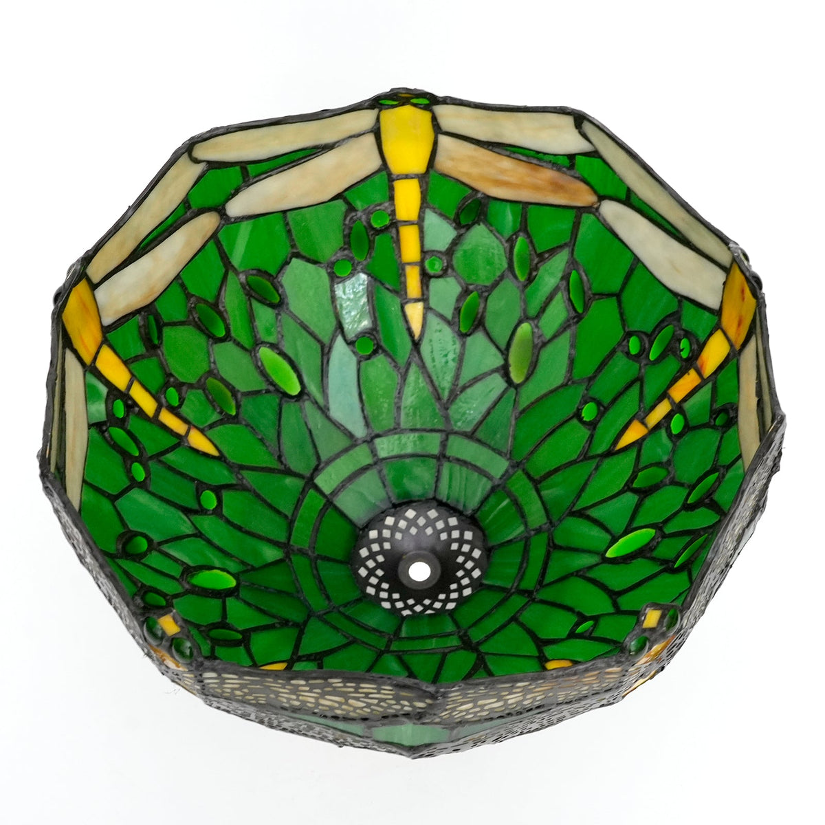 Tiffany Green Lampshade in Stained Glass with Dragonflies