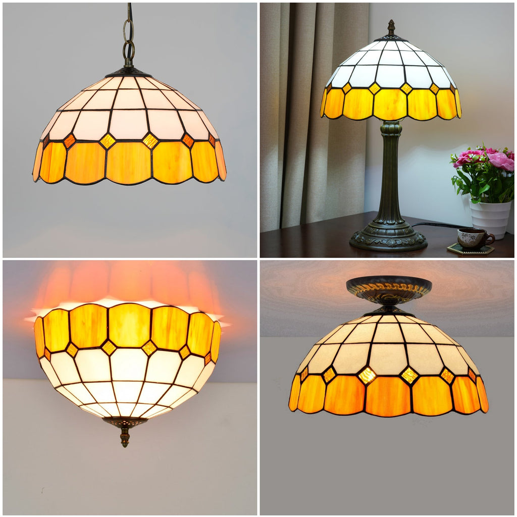 Amber and White Tiffany Glass Lampshade