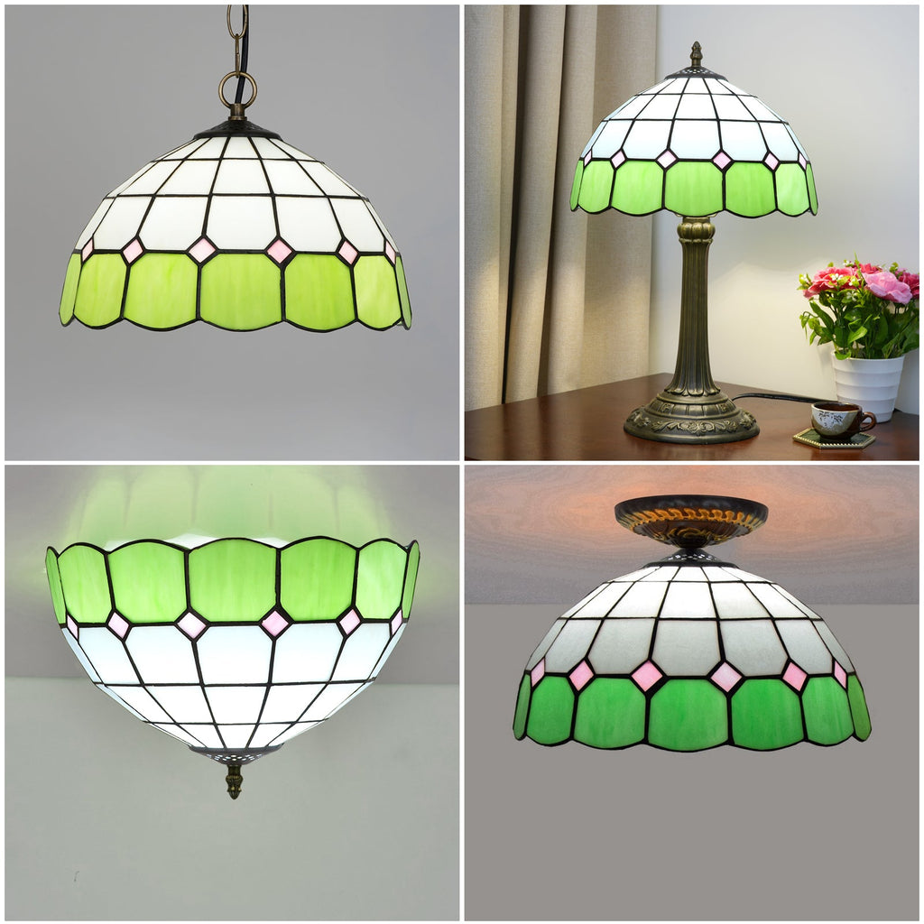 Green and Pink Tiffany Style Tinted Glass Lampshade