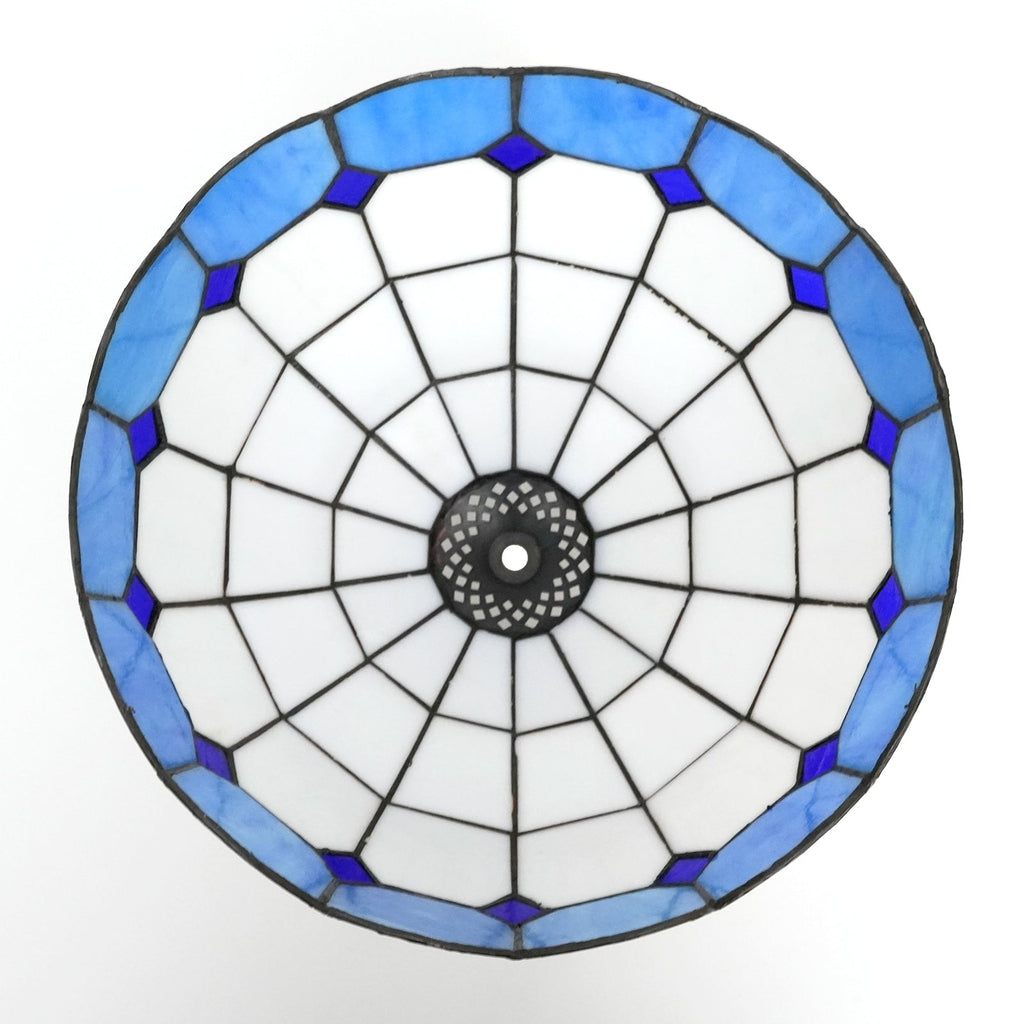 Blue and White Tiffany Stained Glass Lampshade
