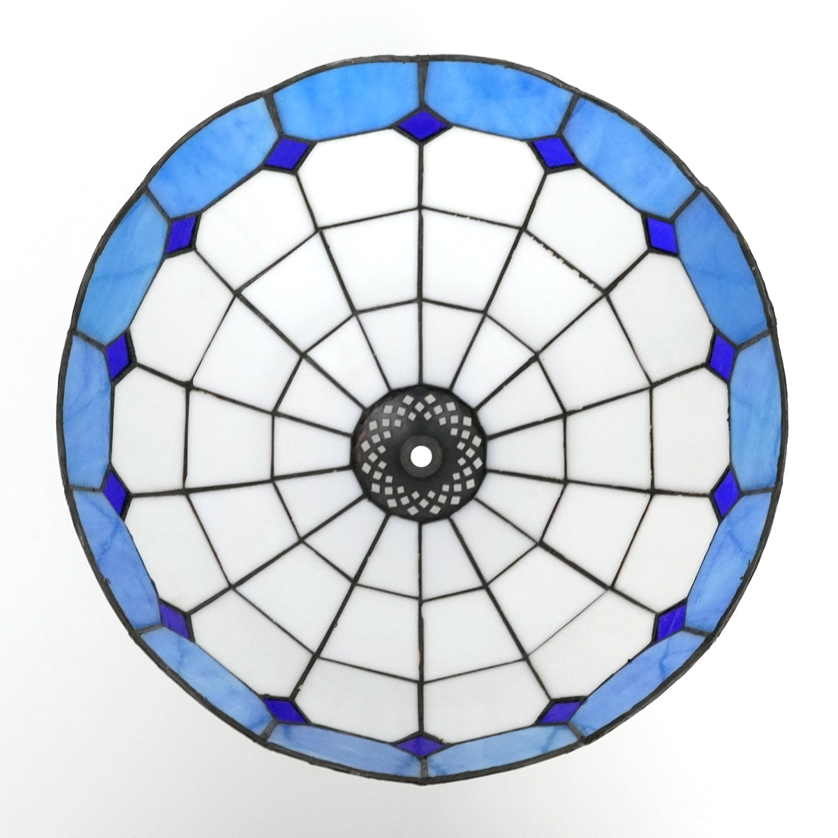 Blue and White Tiffany Stained Glass Lampshade