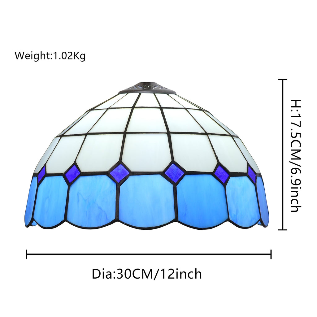 Blue and White Tiffany Stained Glass Lampshade