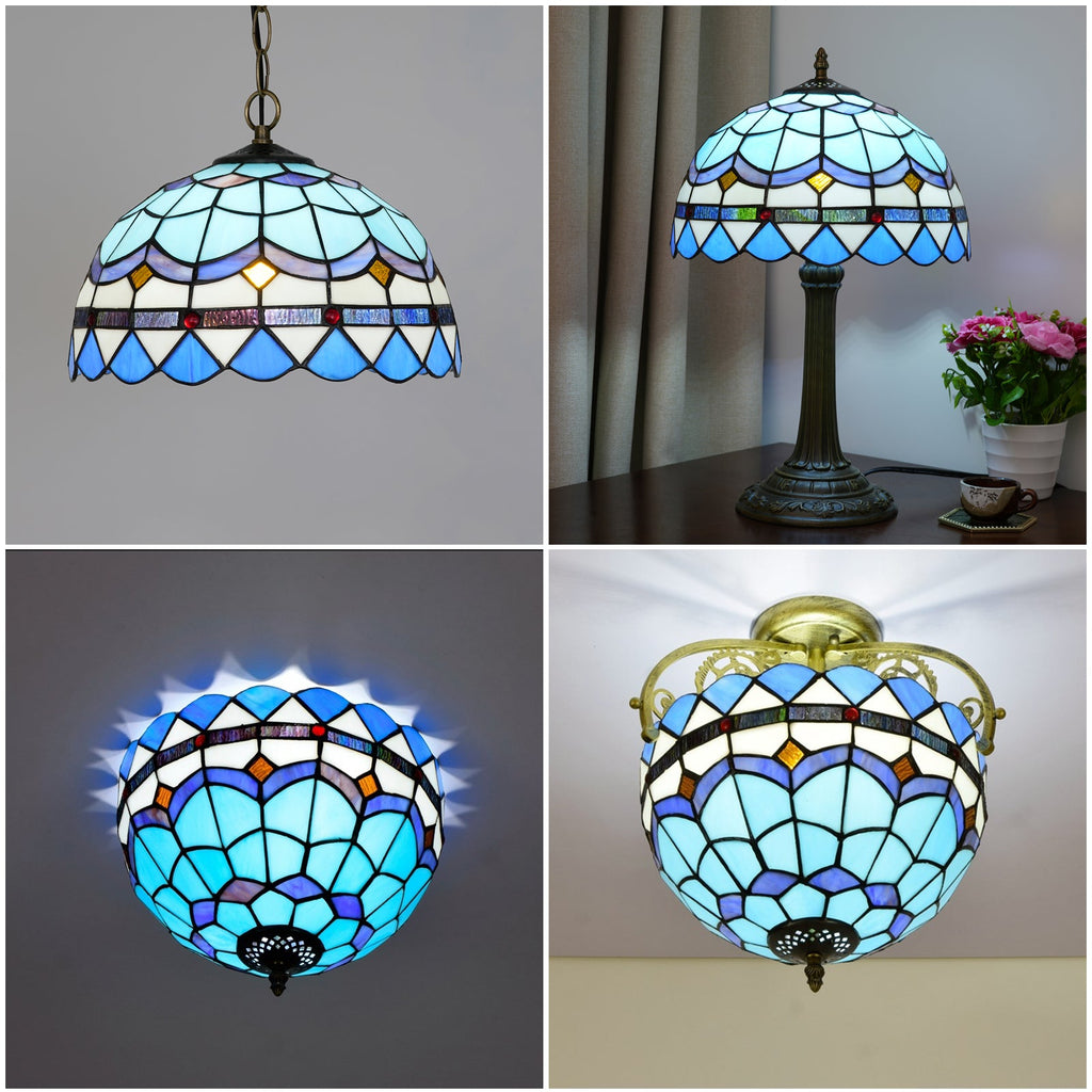 Tiffany Lampshade in Blue and Purple Tinted Glass