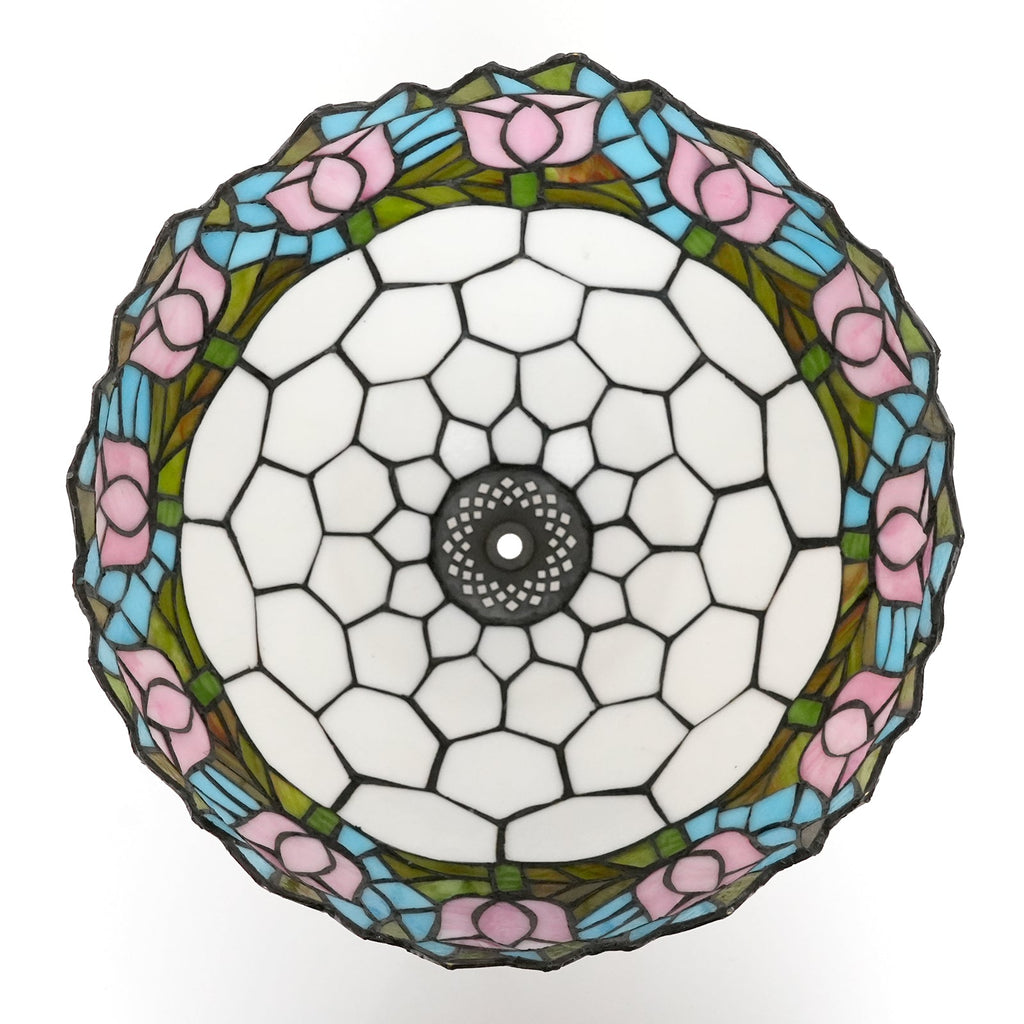 Tiffany-style stained glass lamp with pink tulips