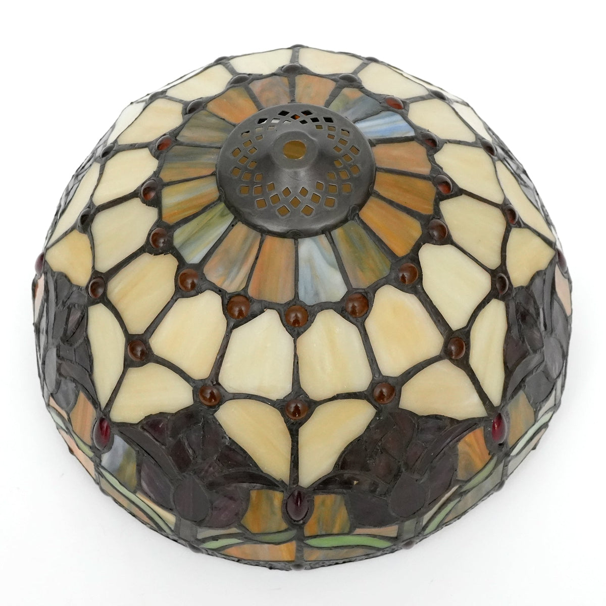 Tiffany-style stained glass light fixture in multicolored floral design