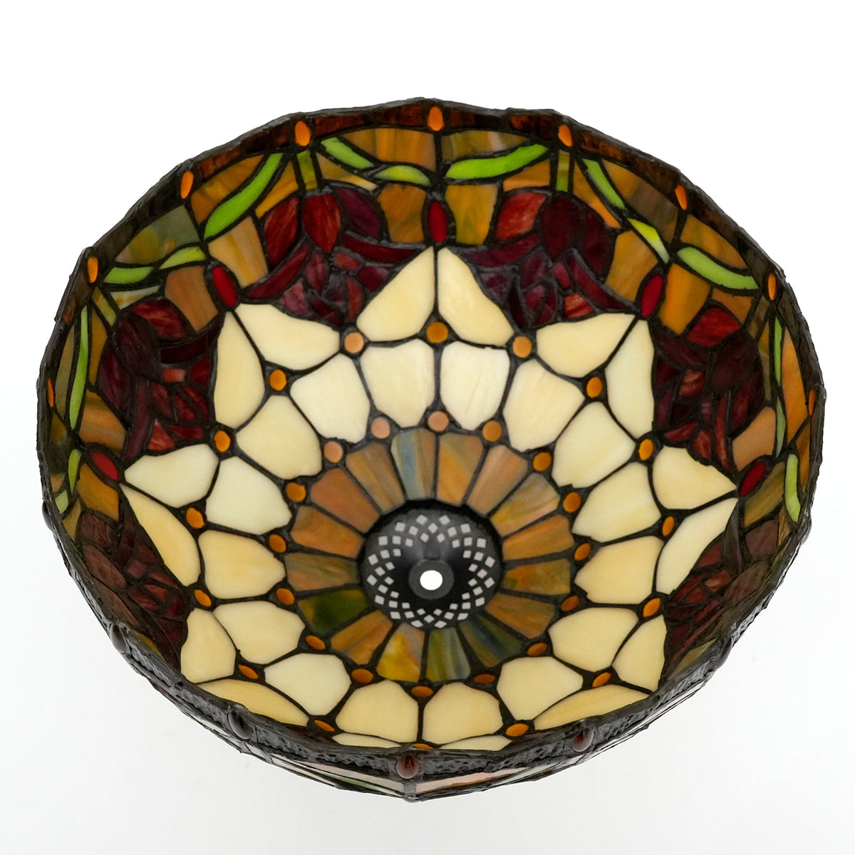 Tiffany-style stained glass light fixture in multicolored floral design