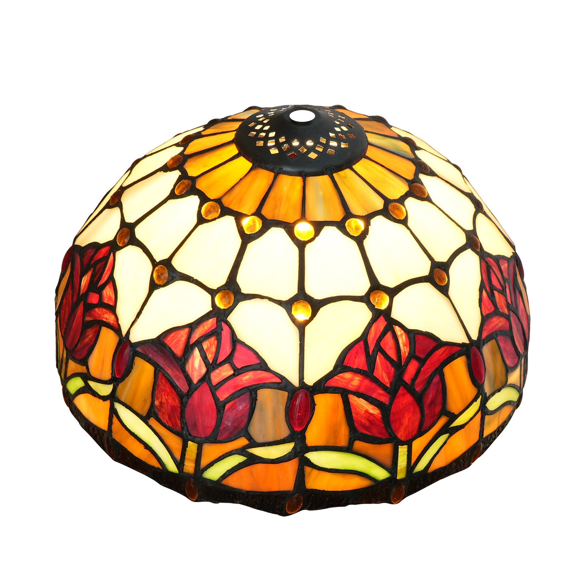 Tiffany-style stained glass light fixture in multicolored floral design