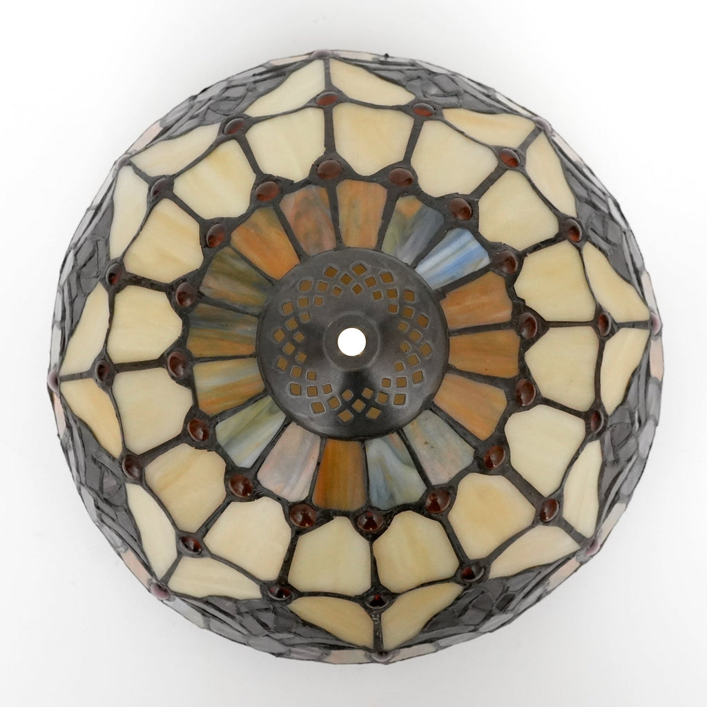 Tiffany-style stained glass light fixture in multicolored floral design