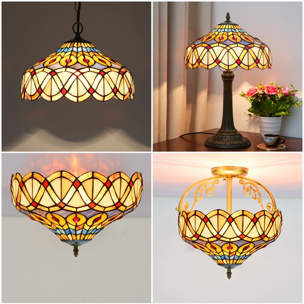 Tiffany-Style Scalloped Multicolor Glass Lampshade