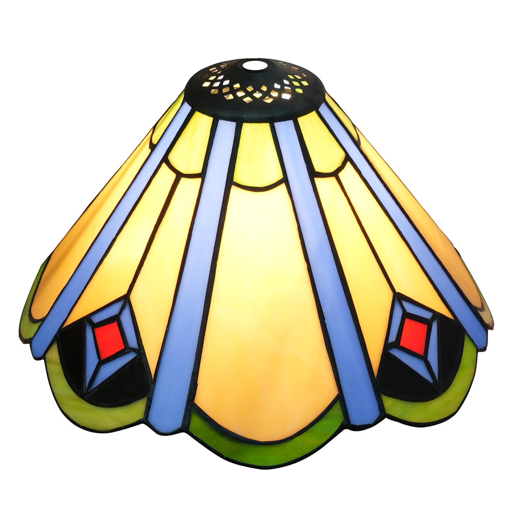 Tiffany Style Lampshade in Amber Blue Tinted Glass