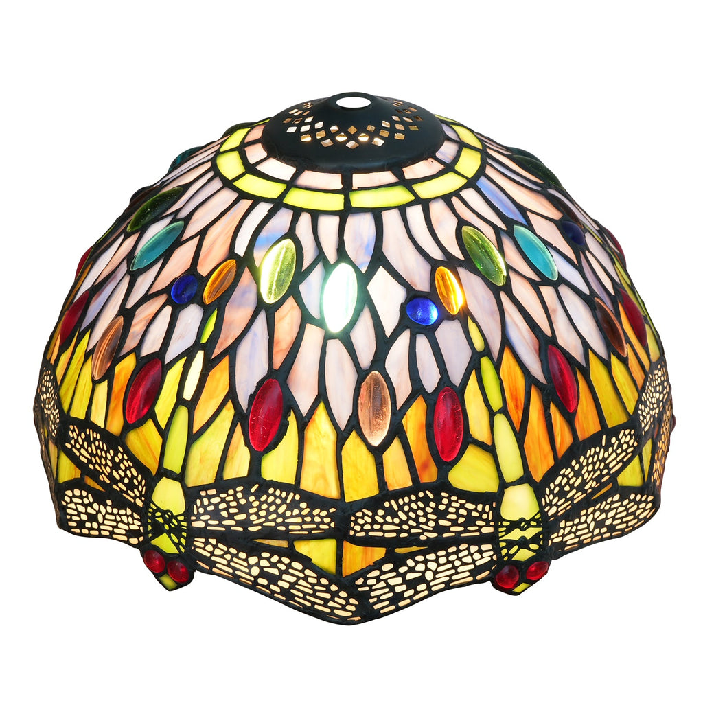 Tiffany Lamp in Stained Glass with Multicolored Dragonflies