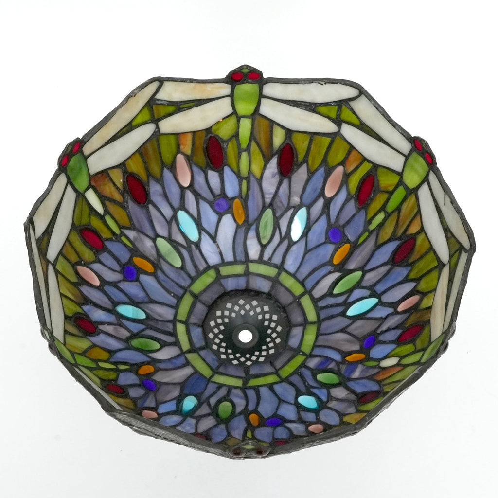 Tiffany Lamp in Stained Glass with Multicolored Dragonflies