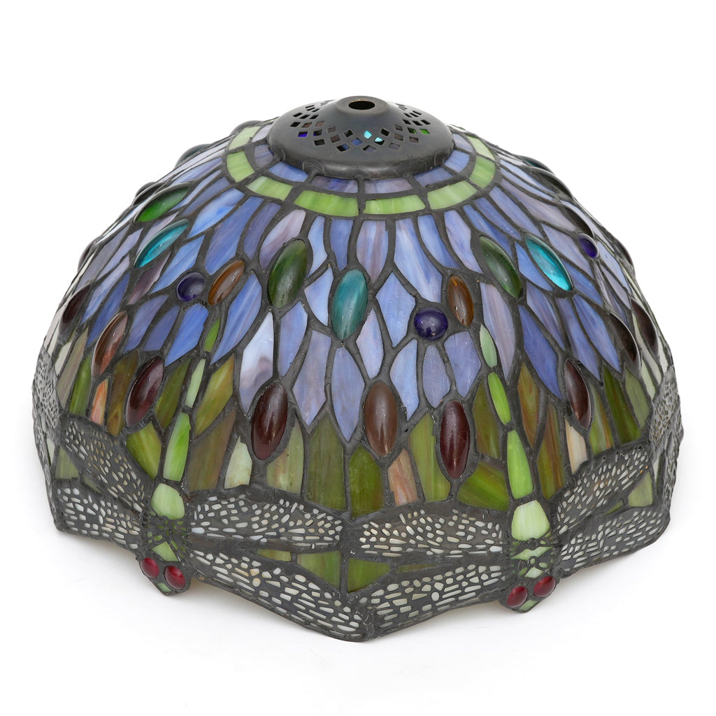 Tiffany Lamp in Stained Glass with Multicolored Dragonflies