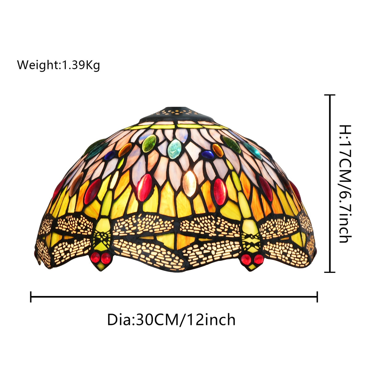 Tiffany Lamp in Stained Glass with Multicolored Dragonflies