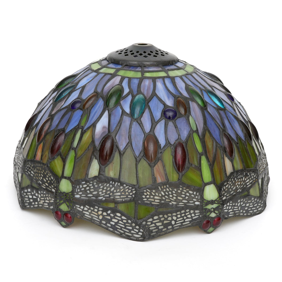 Tiffany Lamp in Stained Glass with Multicolored Dragonflies