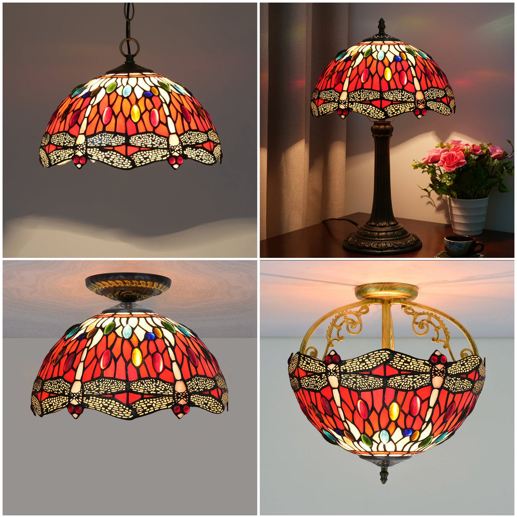 Red Dragonfly Tiffany Tinted Glass Lampshade