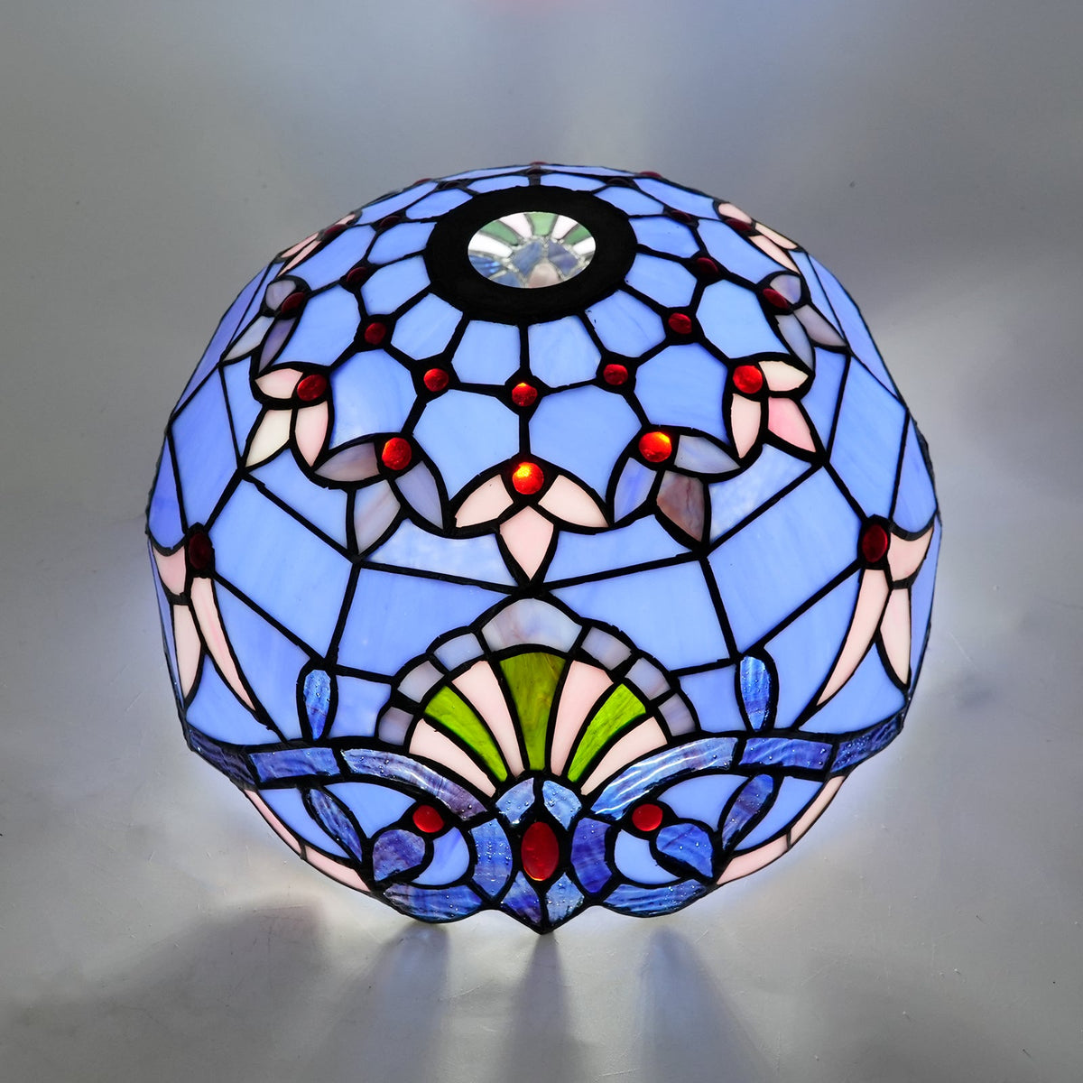 Blue and Pink Tiffany Glass Lampshade with Beads