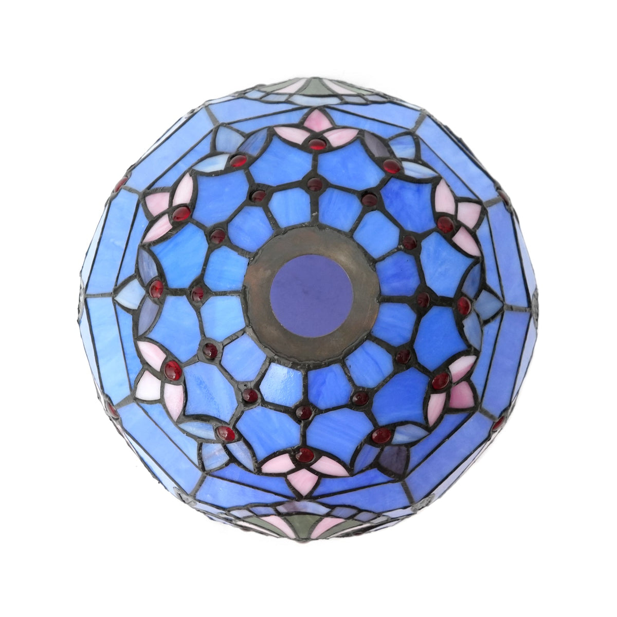 Blue and Pink Tiffany Glass Lampshade with Beads