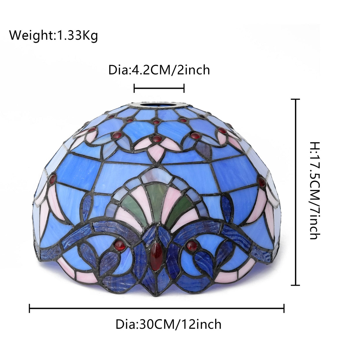 Blue and Pink Tiffany Glass Lampshade with Beads