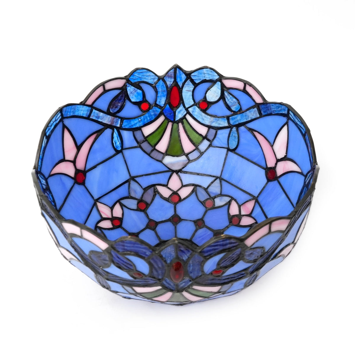 Blue and Pink Tiffany Glass Lampshade with Beads