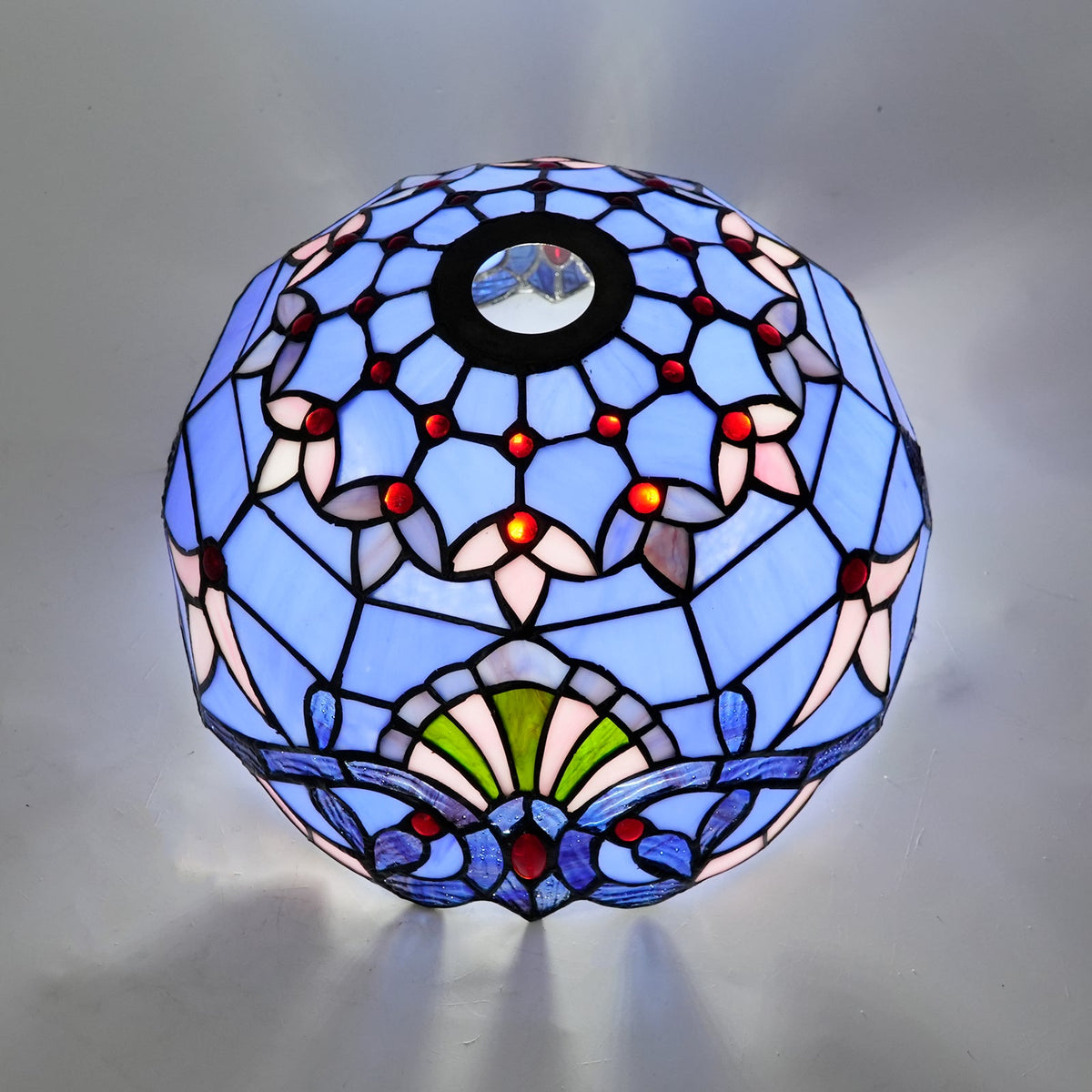 Blue and Pink Tiffany Glass Lampshade with Beads