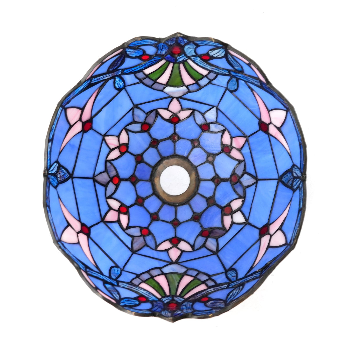 Blue and Pink Tiffany Glass Lampshade with Beads
