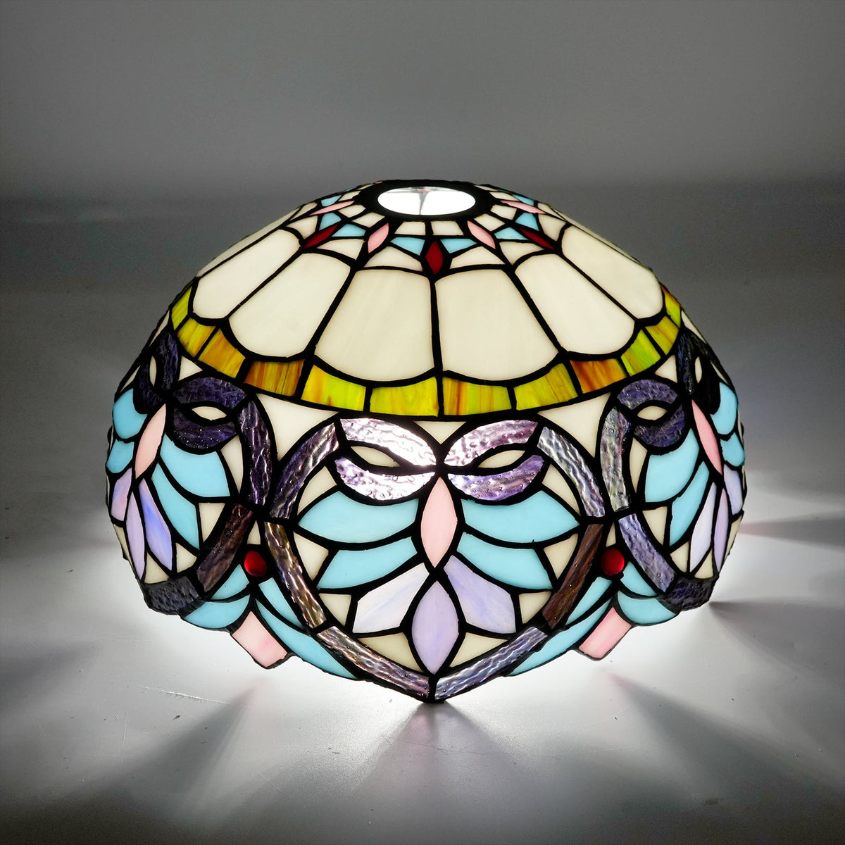 Tiffany stained glass lampshade with blue butterfly motifs