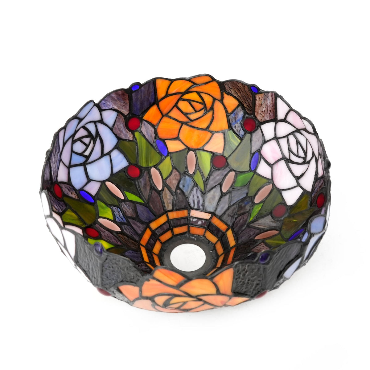 Tiffany stained glass lampshade with multicolored roses