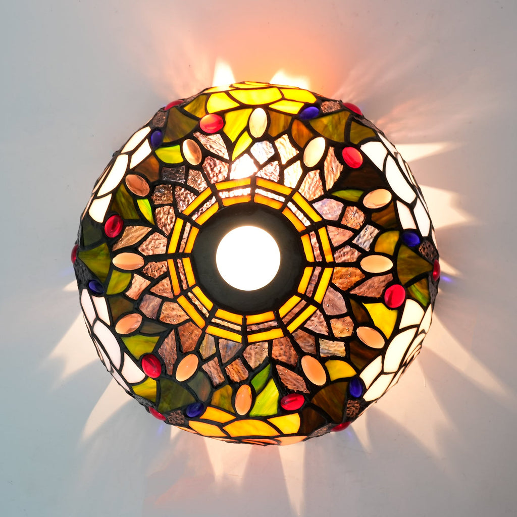 Tiffany stained glass lampshade with multicolored roses