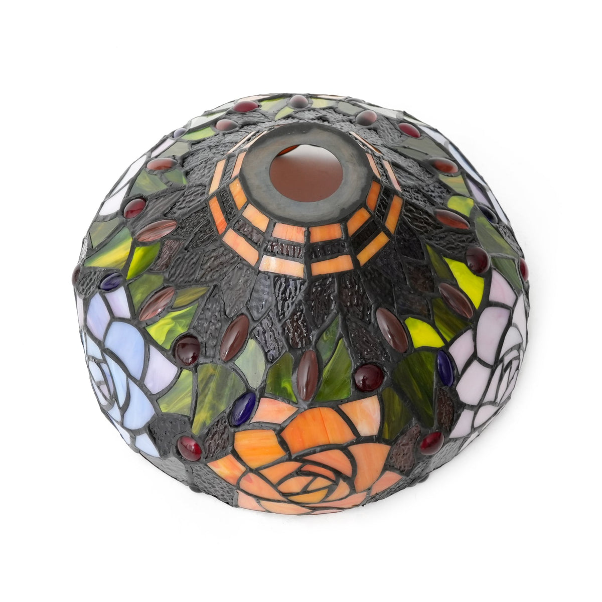 Tiffany stained glass lampshade with multicolored roses