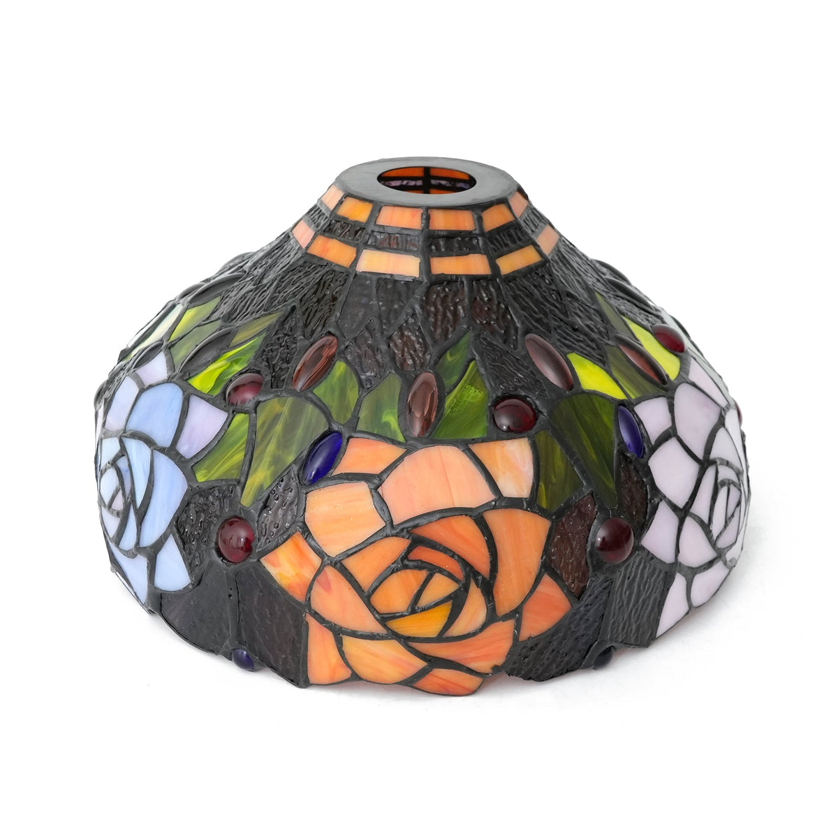 Tiffany stained glass lampshade with multicolored roses