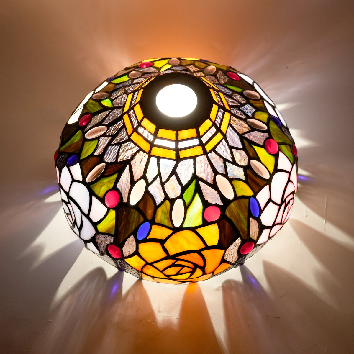 Tiffany stained glass lampshade with multicolored roses