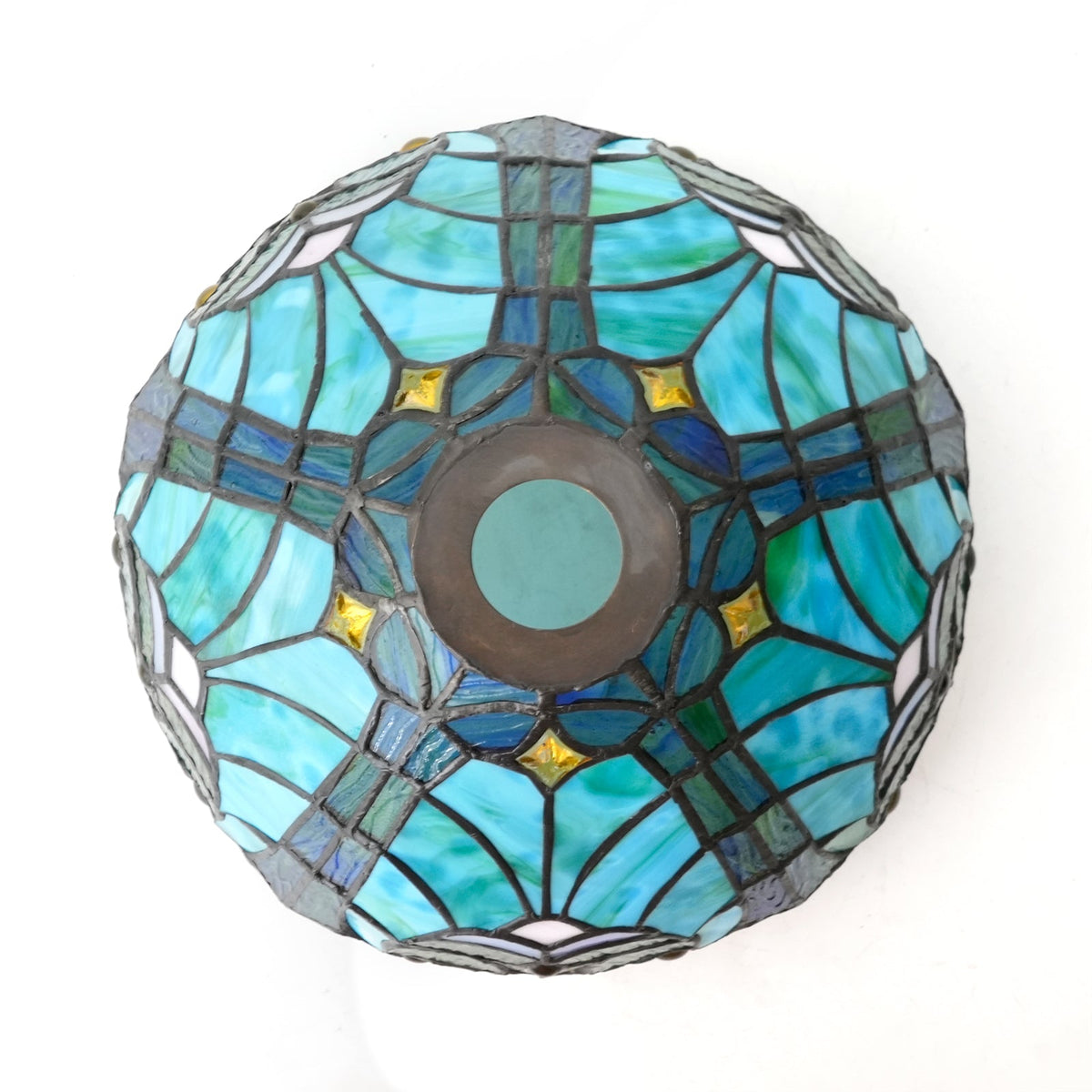 Tiffany-style Stained Glass Dome Ceiling Light in Teal Blue