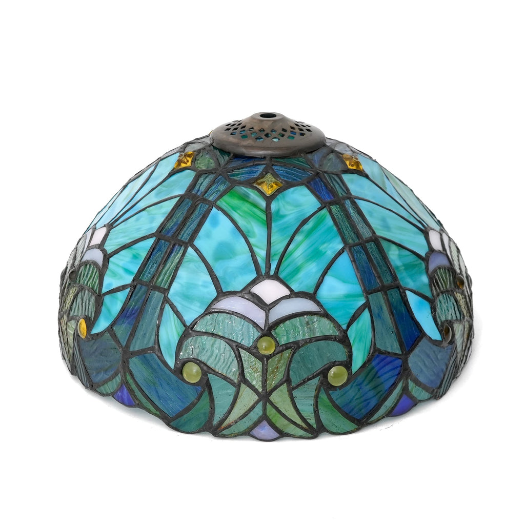 Tiffany-style Stained Glass Dome Ceiling Light in Teal Blue