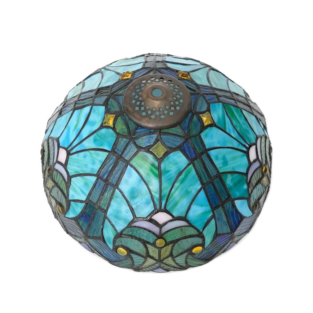 Tiffany-style Stained Glass Dome Ceiling Light in Teal Blue