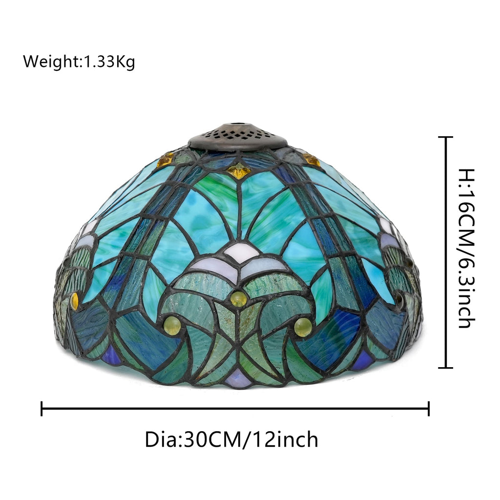 Tiffany-style Stained Glass Dome Ceiling Light in Teal Blue