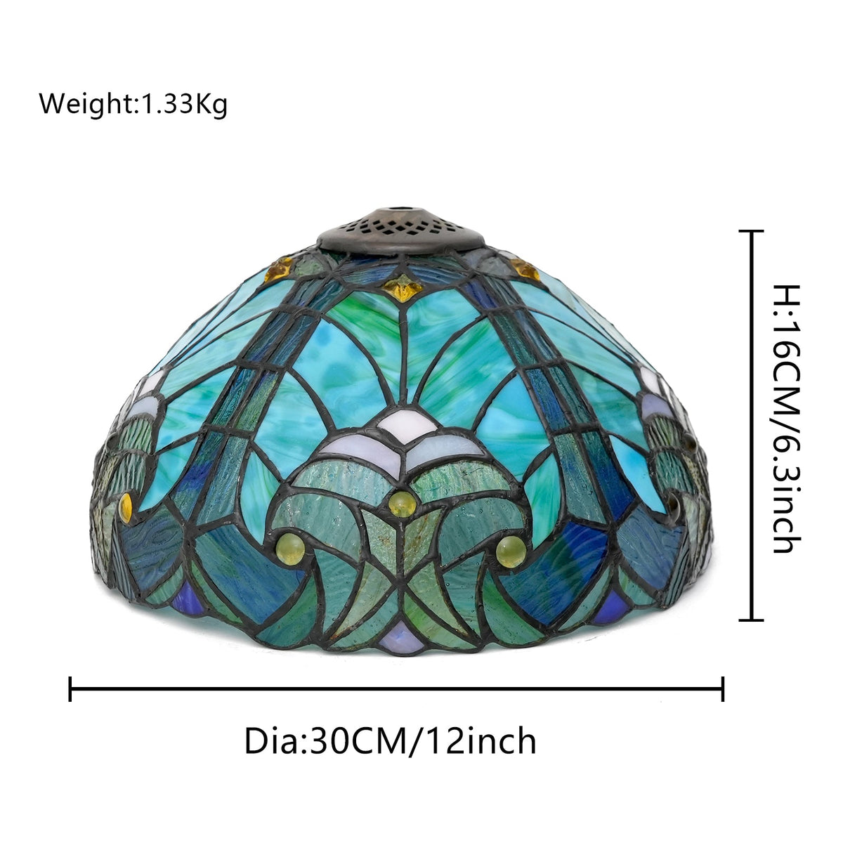 Tiffany-style Stained Glass Dome Ceiling Light in Teal Blue
