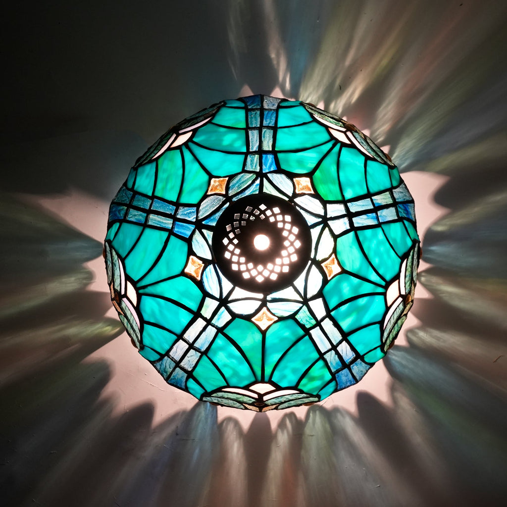 Tiffany-style Stained Glass Dome Ceiling Light in Teal Blue