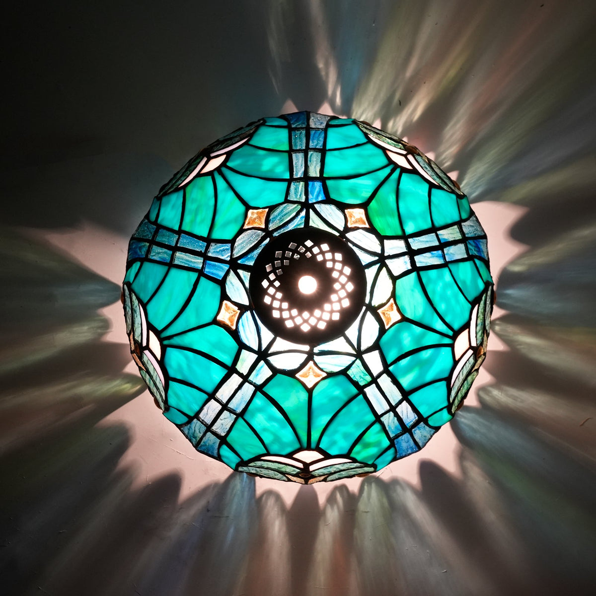 Tiffany-style Stained Glass Dome Ceiling Light in Teal Blue