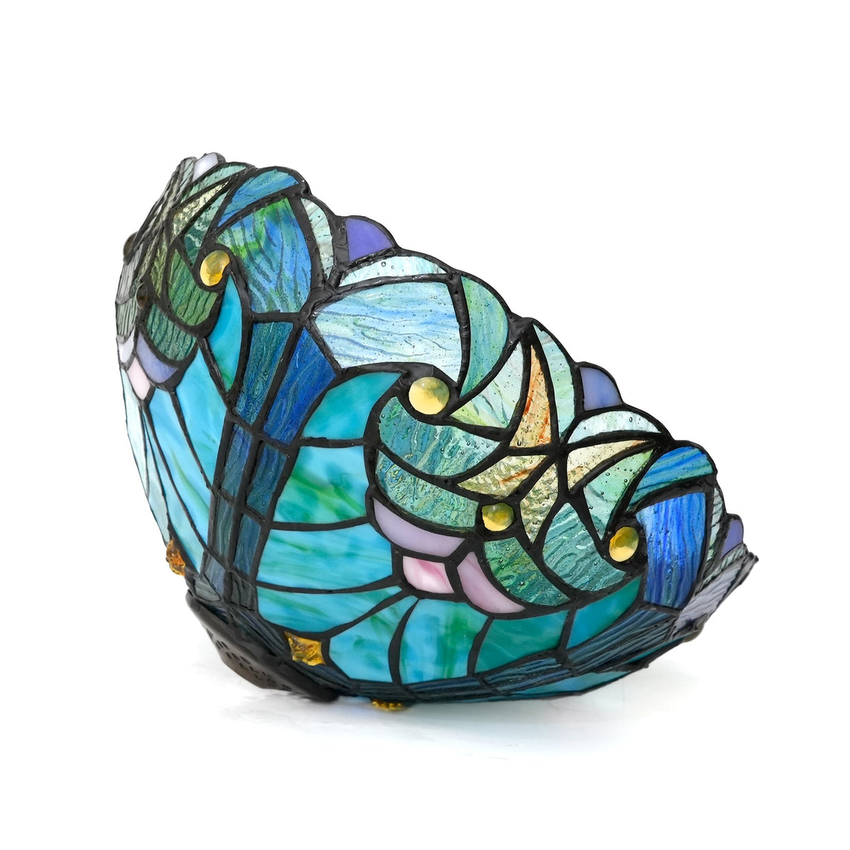 Tiffany-style Stained Glass Dome Ceiling Light in Teal Blue