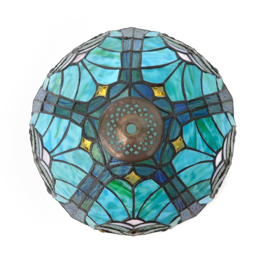 Tiffany-style Stained Glass Dome Ceiling Light in Teal Blue