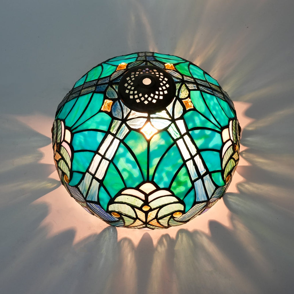 Tiffany-style Stained Glass Dome Ceiling Light in Teal Blue