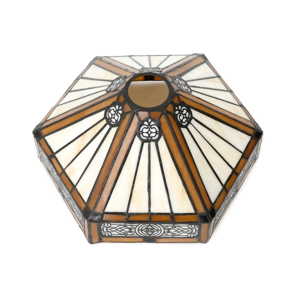 Octagonal Tiffany Stained Glass Lampshade in Amber and Cream